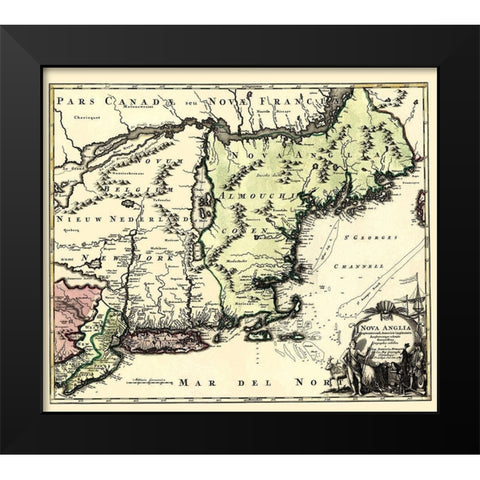 New England North America - Homann 1780 Black Modern Wood Framed Art Print by Homann