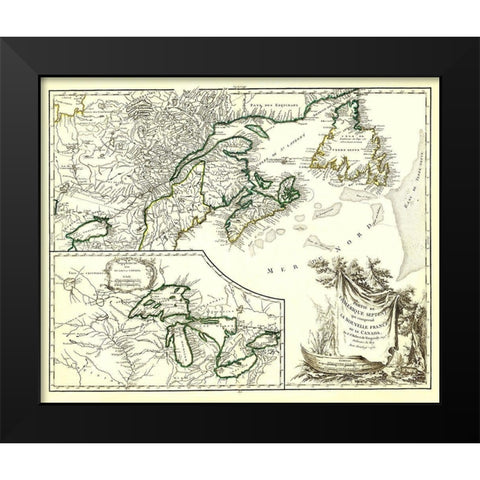 New France Canada - Vaugondy 1755 Black Modern Wood Framed Art Print by Vaugondy