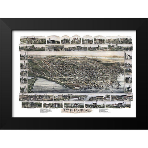 Bristol Rhode Island - Bailey 1891 Black Modern Wood Framed Art Print by Bailey