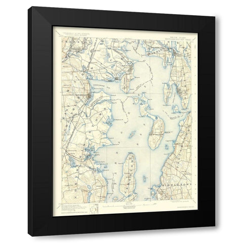 Narragansett Rhode Island Sheet - USGS 1892 Black Modern Wood Framed Art Print with Double Matting by USGS