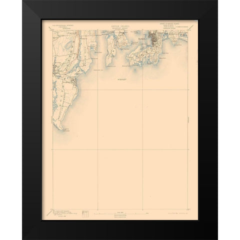 Newport Rhode Island Sheet - USGS 1894 Black Modern Wood Framed Art Print by USGS