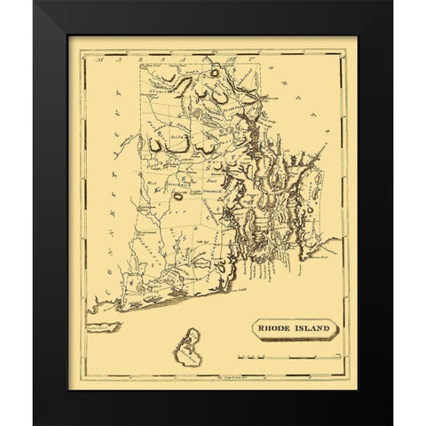 Rhode Island - Arrowsmith 1808 Black Modern Wood Framed Art Print by Arrowsmith