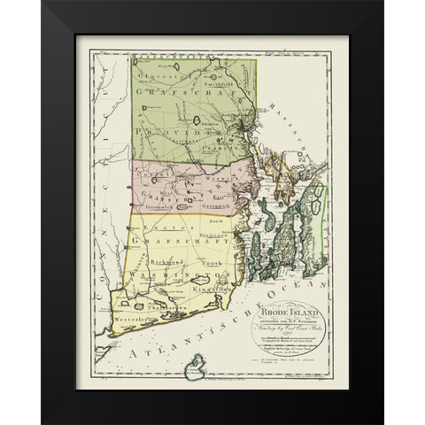 Rhode Island - Bohn 1797 Black Modern Wood Framed Art Print by Bohn