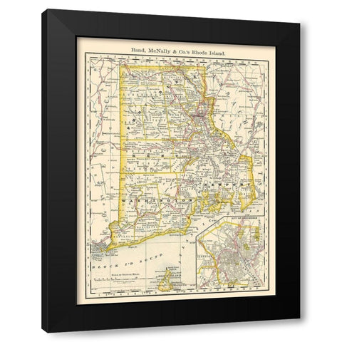 Rhode Island - Rand McNally 1879 Black Modern Wood Framed Art Print with Double Matting by Rand McNally