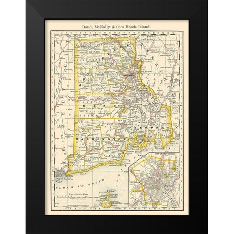 Rhode Island - Rand McNally 1879 Black Modern Wood Framed Art Print by Rand McNally