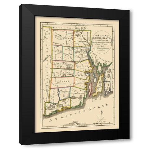 Rhode Island - Carey 1814 Black Modern Wood Framed Art Print with Double Matting by Carey