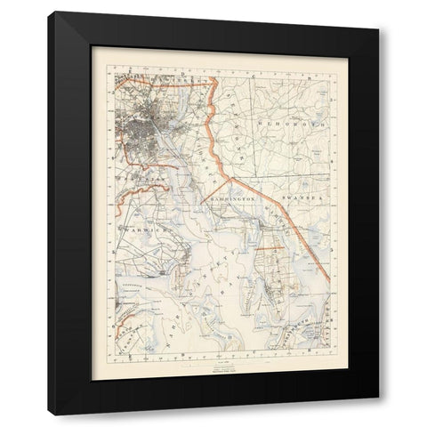 Rhode Island 3 of 10 Sheet - USGS 1891 Black Modern Wood Framed Art Print with Double Matting by USGS