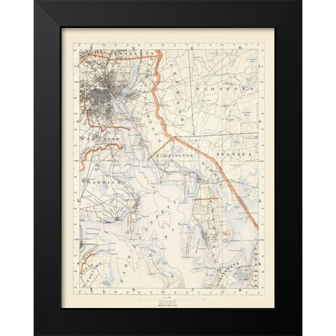 Rhode Island 3 of 10 Sheet - USGS 1891 Black Modern Wood Framed Art Print by USGS