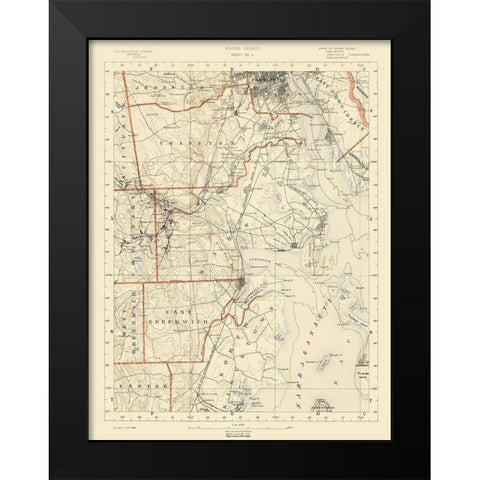 Rhode Island 4 of 10 Sheet - USGS 1891 Black Modern Wood Framed Art Print by USGS