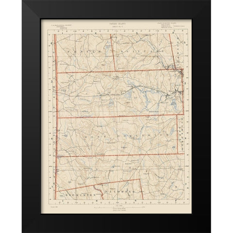 Rhode Island 5 of 10 Sheet - USGS 1891 Black Modern Wood Framed Art Print by USGS