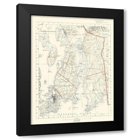 Rhode Island 6 of 10 Sheet - USGS 1891 Black Modern Wood Framed Art Print with Double Matting by USGS