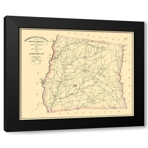 Abbeville South Carolina Landowner - Mills 1825 Black Modern Wood Framed Art Print by Mills