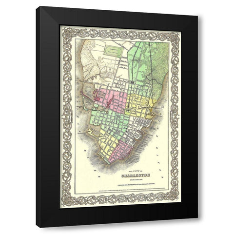 Charleston South Carolina - Colton 1855 Black Modern Wood Framed Art Print by Colton