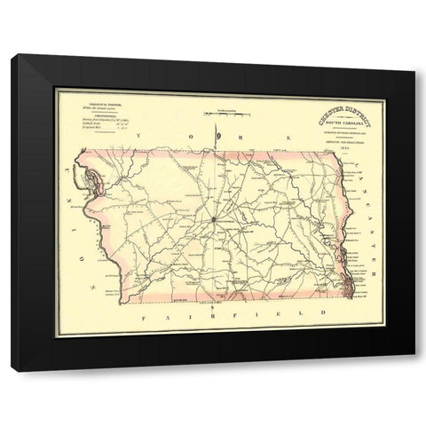 Chester South Carolina Landowner - Mills 1825 Black Modern Wood Framed Art Print by Mills