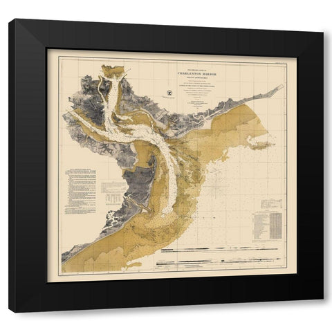 Charleston Harbor - Ricketts 1864 Black Modern Wood Framed Art Print with Double Matting by Ricketts