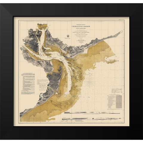 Charleston Harbor - Ricketts 1864 Black Modern Wood Framed Art Print by Ricketts
