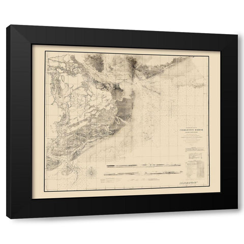 Charleston Harbor - USCS 1858 Black Modern Wood Framed Art Print with Double Matting by USCS