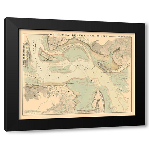 Charleston Harbor - Bowen 1860 Black Modern Wood Framed Art Print with Double Matting by Bowen