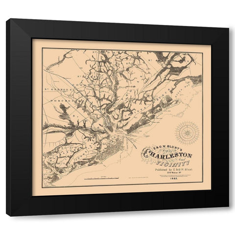 Charleston South Carolina - Blunt 1862 Black Modern Wood Framed Art Print by Blunt