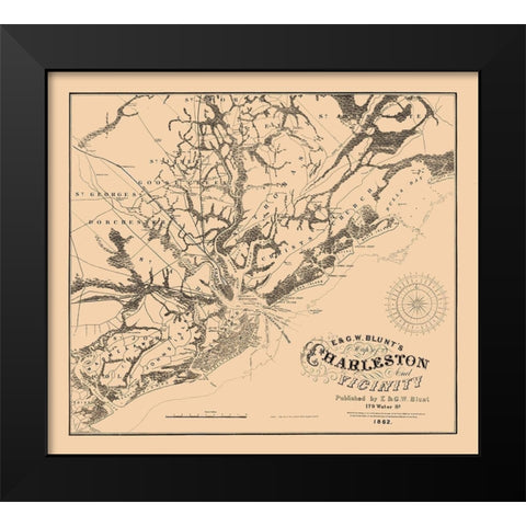 Charleston South Carolina - Blunt 1862 Black Modern Wood Framed Art Print by Blunt