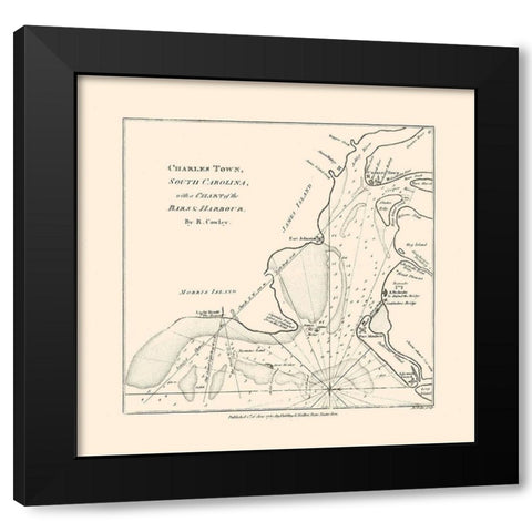 Charles Town South Carolina - Cowley 1780 Black Modern Wood Framed Art Print with Double Matting by Cowley