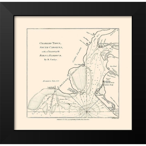 Charles Town South Carolina - Cowley 1780 Black Modern Wood Framed Art Print by Cowley