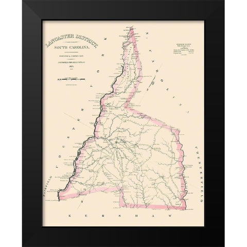 Lancaster South Carolina Landowner - Mills 1825 Black Modern Wood Framed Art Print by Mills