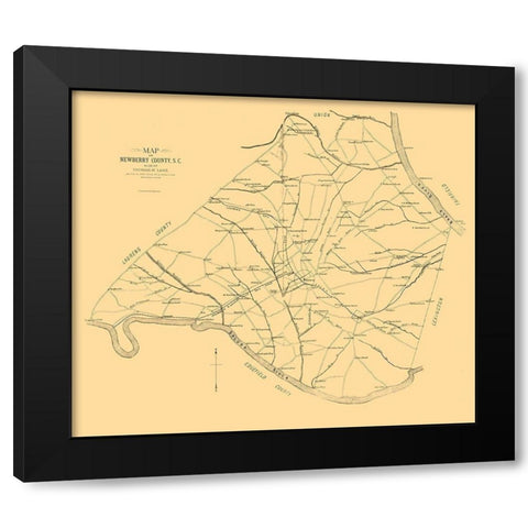 Newberry County South Carolina - Lake 1887 Black Modern Wood Framed Art Print with Double Matting by Lake