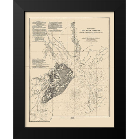 Port Royal Entrance - USCS 1862 Black Modern Wood Framed Art Print by USCS