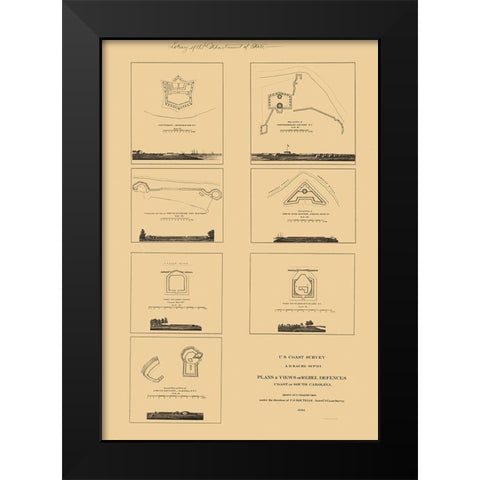 South Carolina Rebel Defences - Willenbucher 1862 Black Modern Wood Framed Art Print by Willenbucher