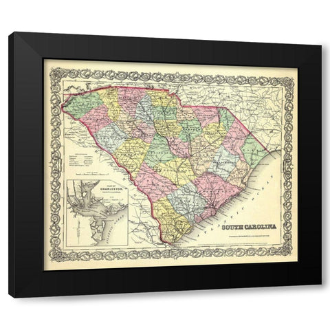 South Carolina - Colton 1855 Black Modern Wood Framed Art Print by Colton