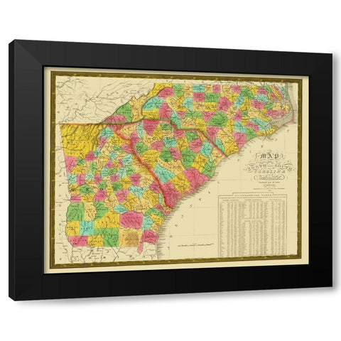 North Carolina, South Carolina , Georgia 1831 Black Modern Wood Framed Art Print by Mitchell