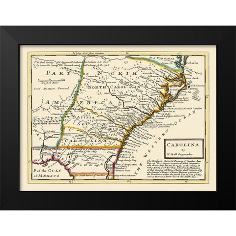 Carolinas - Bowles 1736 Black Modern Wood Framed Art Print by Bowles
