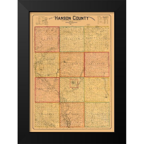 Hanson County South Dakota - Peterson 1893 Black Modern Wood Framed Art Print by Peterson