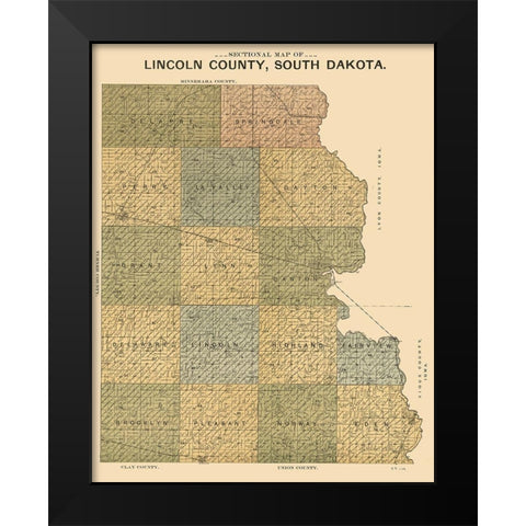Lincoln County South Dakota - Scott 1899 Black Modern Wood Framed Art Print by Scott