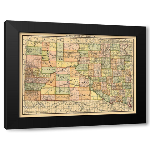 South Dakota - Rand McNally 1892 Black Modern Wood Framed Art Print with Double Matting by Rand McNally