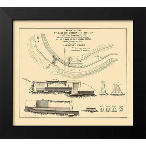 Emory River Falls Tennessee National Armory Black Modern Wood Framed Art Print by US Senate