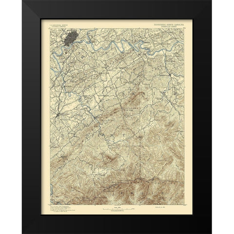 Knoxville Tennessee North Carolina Sheet Black Modern Wood Framed Art Print by USGS