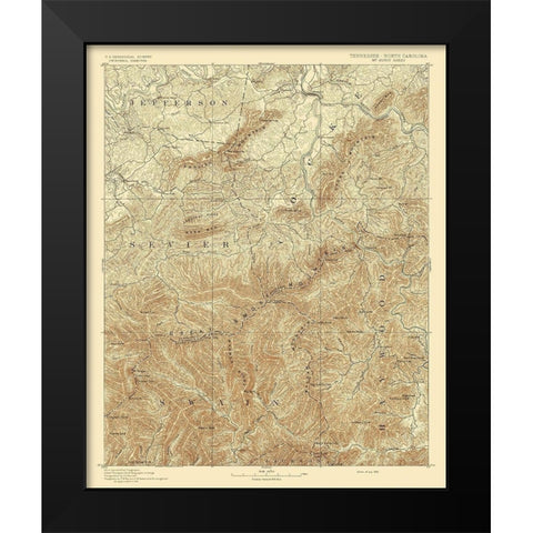 Mt Guyot Tennessee North Carolina Sheet Black Modern Wood Framed Art Print by USGS