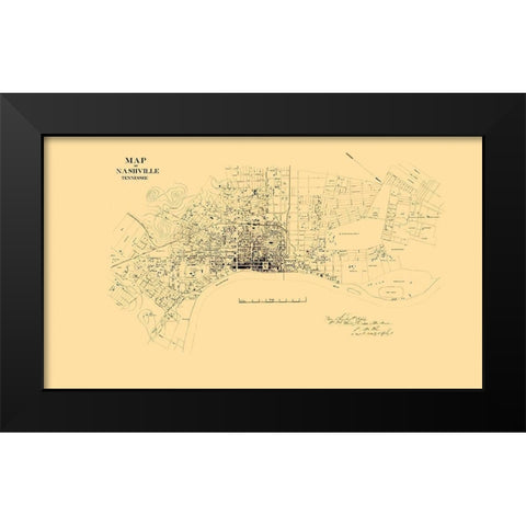 Nashville Tennessee Landowner - Poe 1864 Black Modern Wood Framed Art Print by Poe