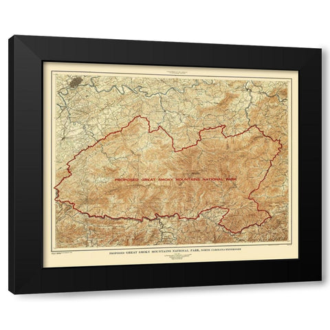 Great Smoky Mountains Tennessee North Carolina Black Modern Wood Framed Art Print with Double Matting by USGS