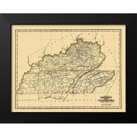 Kentucky, Tennessee - Morse 1823 Black Modern Wood Framed Art Print by Morse