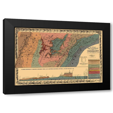 Tennessee Outline Geographical - Mendenhall 1866 Black Modern Wood Framed Art Print with Double Matting by Mendenhall