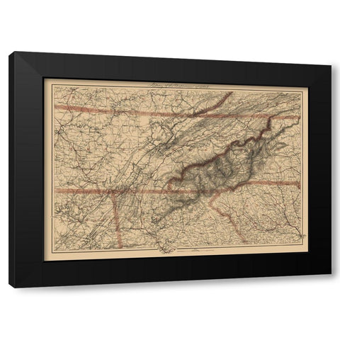 Eastern Tennessee, Parts of Adjoining States 1865 Black Modern Wood Framed Art Print with Double Matting by Krebs