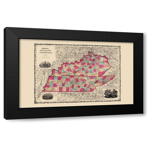 Kentucky, Tennessee - Johnson 1860 Black Modern Wood Framed Art Print with Double Matting by Johnson