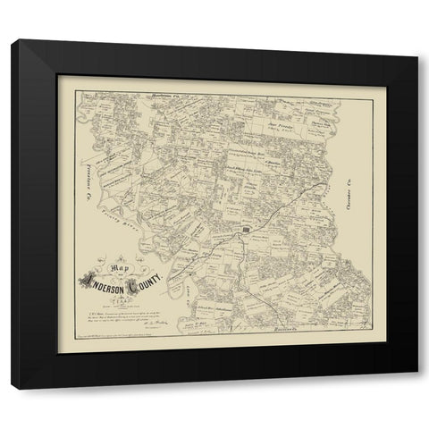 Anderson County Texas - Walsh 1879 Black Modern Wood Framed Art Print with Double Matting by Walsh