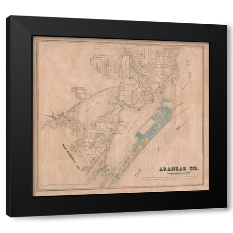 Aransas County Texas - Walsh 1880 Black Modern Wood Framed Art Print with Double Matting by Walsh