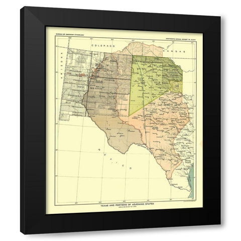 Texas - Adjoining States - Hoen 1896 Black Modern Wood Framed Art Print with Double Matting by Hoen