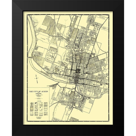 Austin, Suburbs Texas - Penick 1925 Black Modern Wood Framed Art Print by Penick