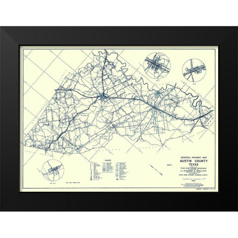Austin Texas Highway - Highway Dept 1936 Black Modern Wood Framed Art Print by Highway Dept